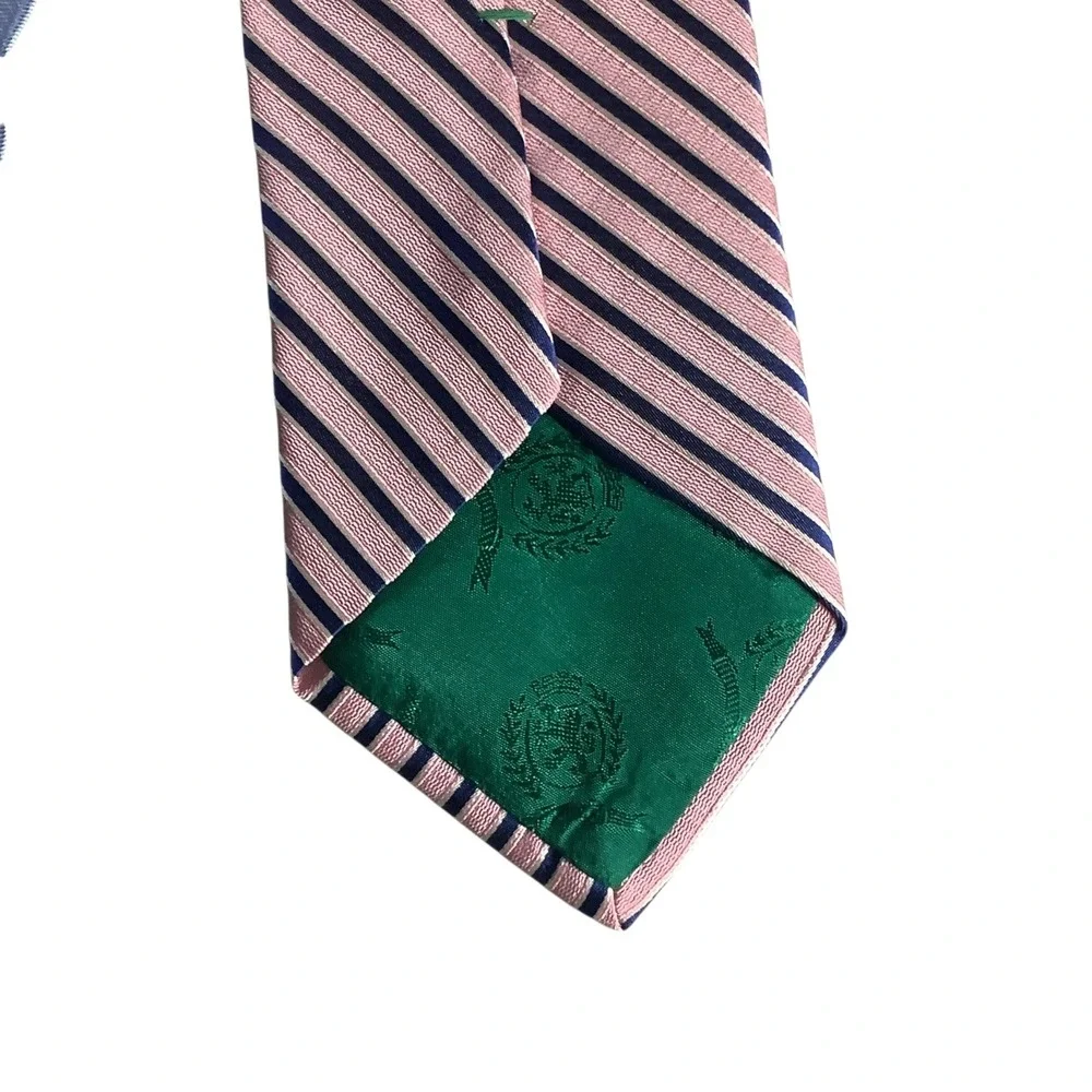 Tommy Hilfiger Necktie Men Pink Blue Stripe 100%‎ Silk Imported USA Classic Tie